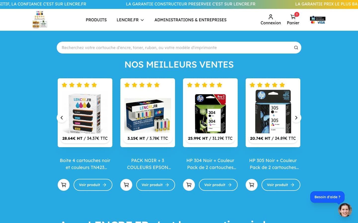 La boutique en ligne lencre.fr : cartouches, toners et rubans au meilleur prix